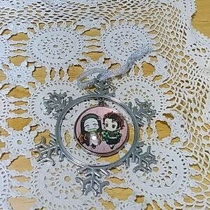 Anime Christmas Ornament, holiday decor, metal, clear acrylic top